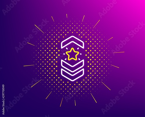 Shoulder strap stars line icon. Halftone pattern. Star award sign. Best rank symbol. Gradient background. Shoulder strap line icon. Yellow halftone pattern. Vector