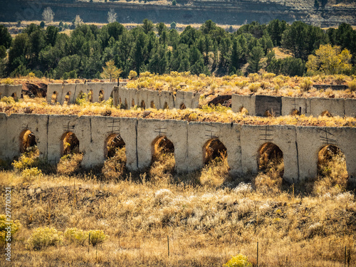 Rows of abandoned coke ovens in historic Cokedale, Colorado