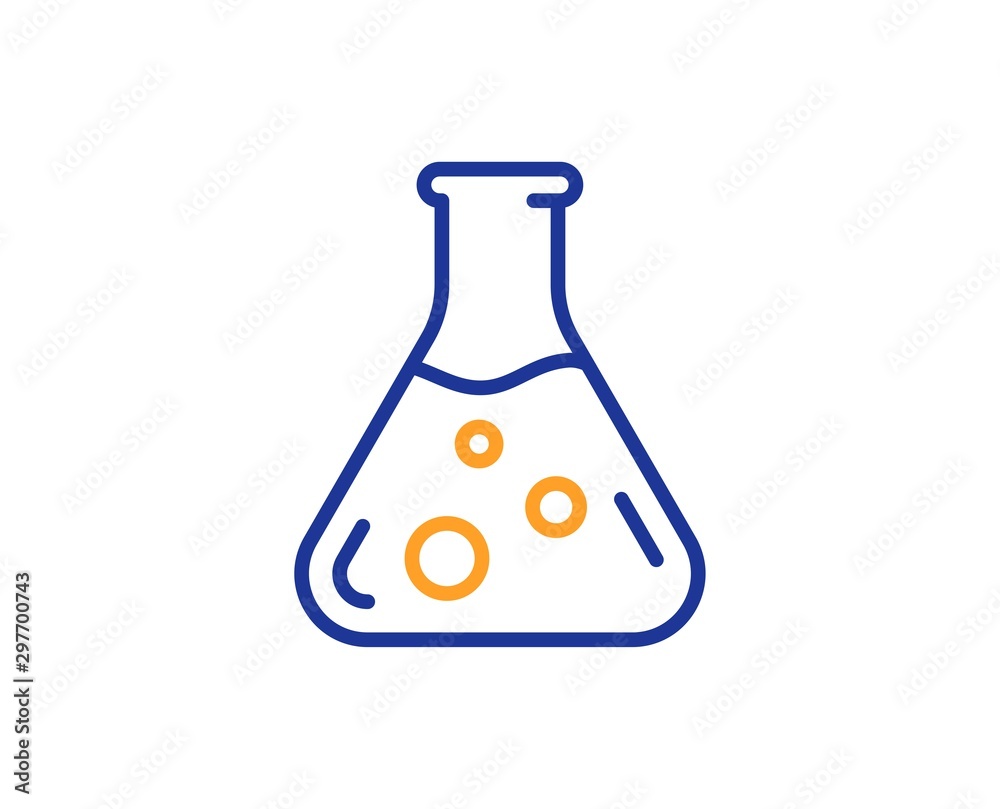 Laboratory flask sign. Chemistry lab line icon. Analysis symbol. Colorful outline concept. Blue and orange thin line chemistry lab icon. Vector