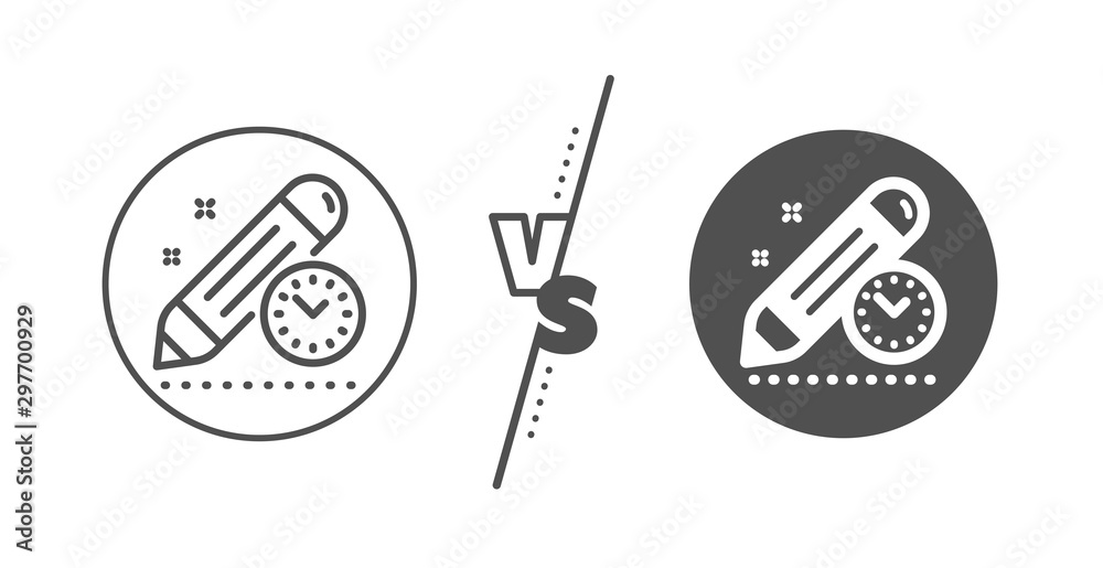 Time management sign. Versus concept. Project deadline line icon. Clock symbol. Line vs classic project deadline icon. Vector