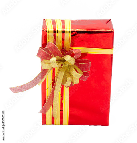 Red gift box isolated on white background.