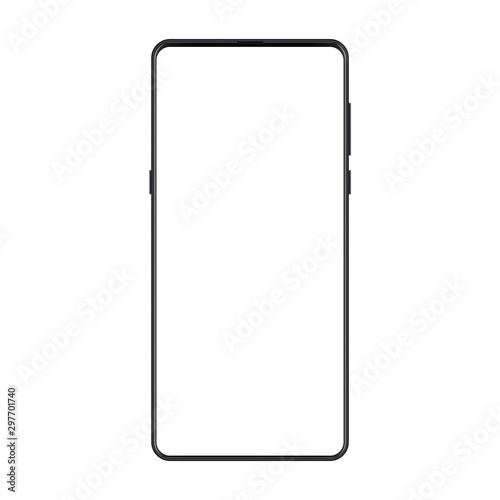 New version of frameless trendy modern smatphone. Black realistic cell phone smart phone mockup for visual ui, apps and advertisment vector illustration.