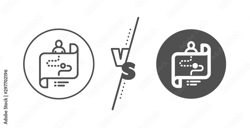 Project process sign. Versus concept. Journey path map line icon. Line vs classic journey path icon. Vector Project process sign. Versus concept. Journey path map line icon. Line vs classic journey path icon. Vector