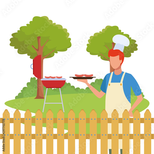 avatar man cooking in a bbq grill, colorful design