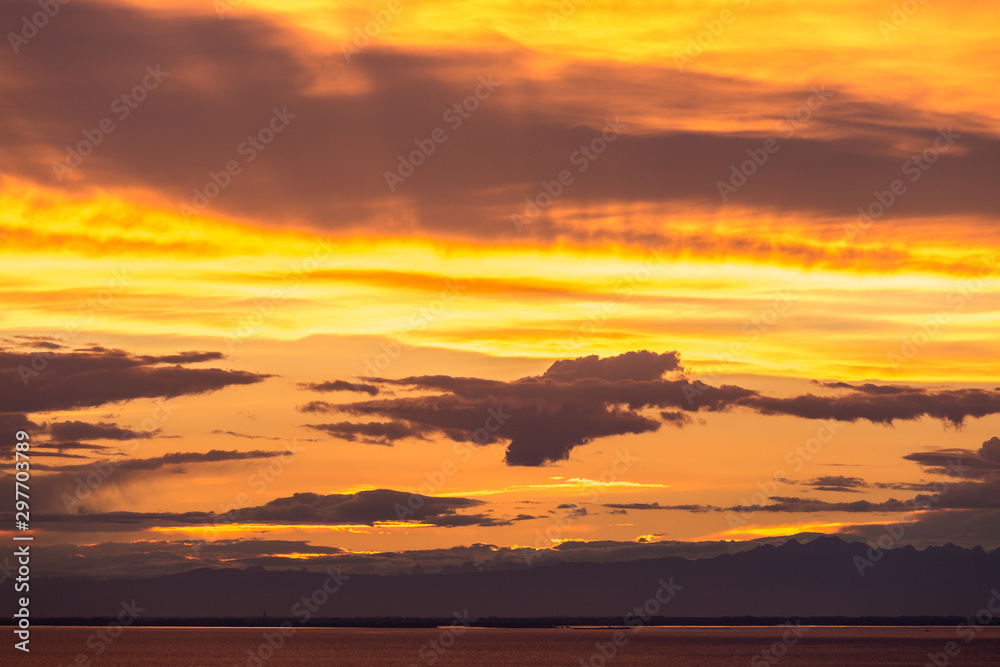 Naklejka premium View of Julians alps at sunset from Trieste