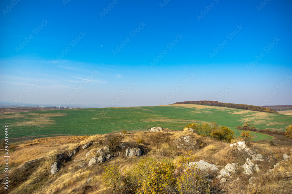 Green fields in autumn in Ukraine
