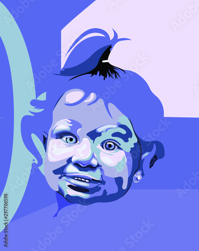 Purple Girl Baby with PonyTail Illustration
