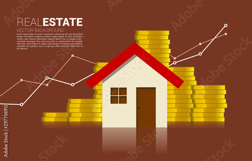 Home icon with Growth graph from stack coin dollar. Concept of success investment and growth in real estate business
