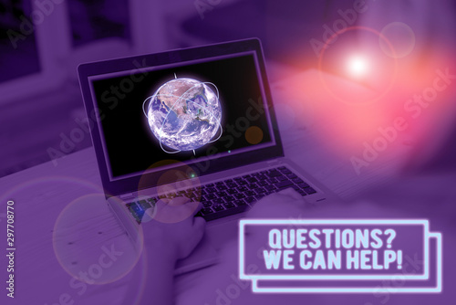 Word writing text Questionsquestion We Can Help. Business photo showcasing offering help to those who wants to know Picture photo system network scheme modern technology smart device and Elements of