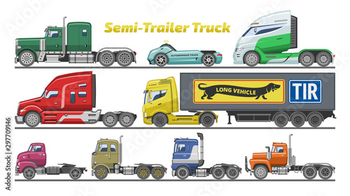 Semi trailer truck vector vehicle transport delivery cargo shipping illustration set of trucking freight lorry semi-truck isolated on white background