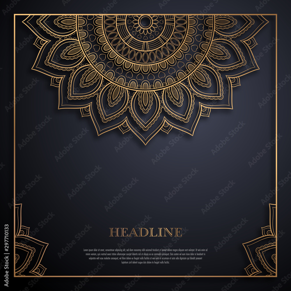 Gold and black greeting card template in retro style. Great design for any purposes: invitation, flyer, menu, brochure or leaflet - obrazy, fototapety, plakaty 