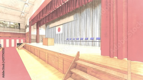 体育館 学校 卒業式 国旗有り イラスト11 Stock Illustration Adobe Stock