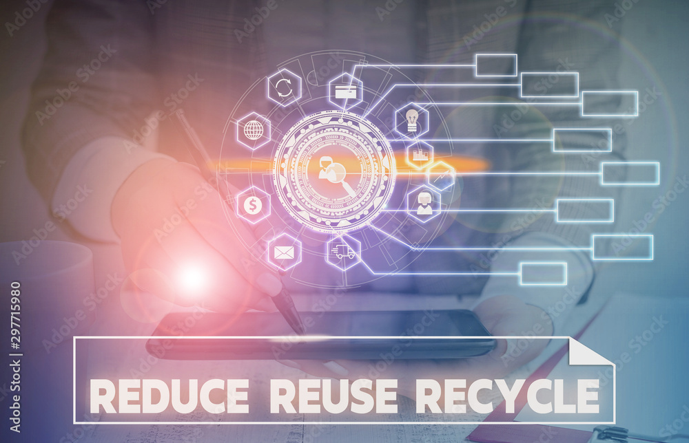 Word writing text Reduce Reuse Recycle. Business photo showcasing environmentallyresponsible consumer behavior Picture photo system network scheme modern technology smart device