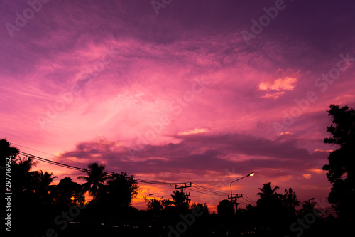Pink sunset in the sky
