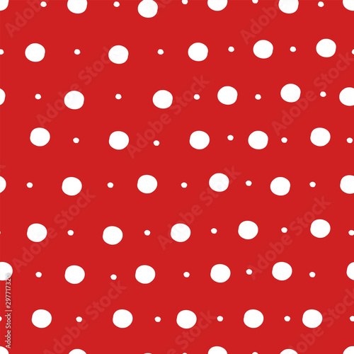Simple abstract seamless patterns with dots. Holiday theme in red for wrapping paper. Background for children's holiday or christmas party decoration, wrapping paper, wallpaper, cards and greetings