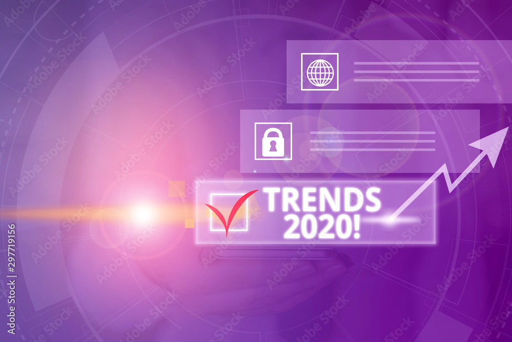Conceptual hand writing showing Trends 2020. Concept meaning general direction in which something is developing or changing Picture photo network scheme with modern smart device Conceptual hand writing showing Trends 2020. Concept meaning general direction in which something is developing or changing Picture photo network scheme with modern smart device