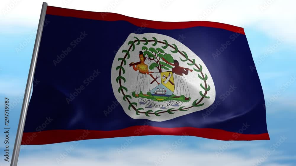 Seamless looping animated flag of Belize blowing in the wind in 4K resolution including luma matte