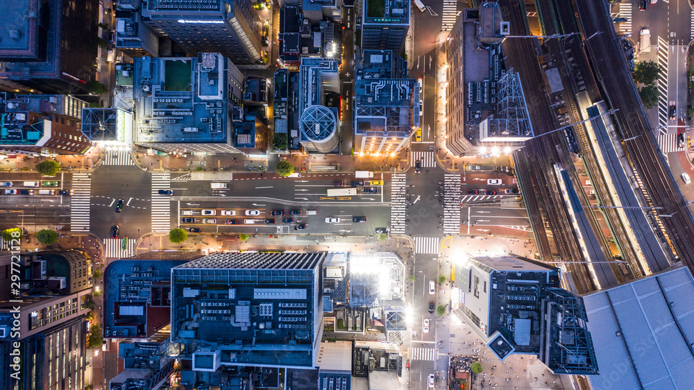 都会の夜景 空撮 都会の夜景 空撮