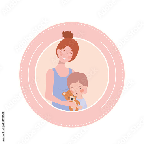 cute pregnancy mother with little boy characters