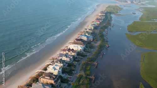 Drone of Beach Houses and Coastal Waterway