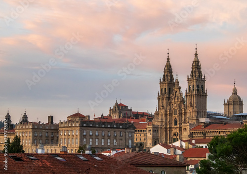 View of Cathedral of Santiago de Compostela from Alameda Park, Galicia, Spain photo