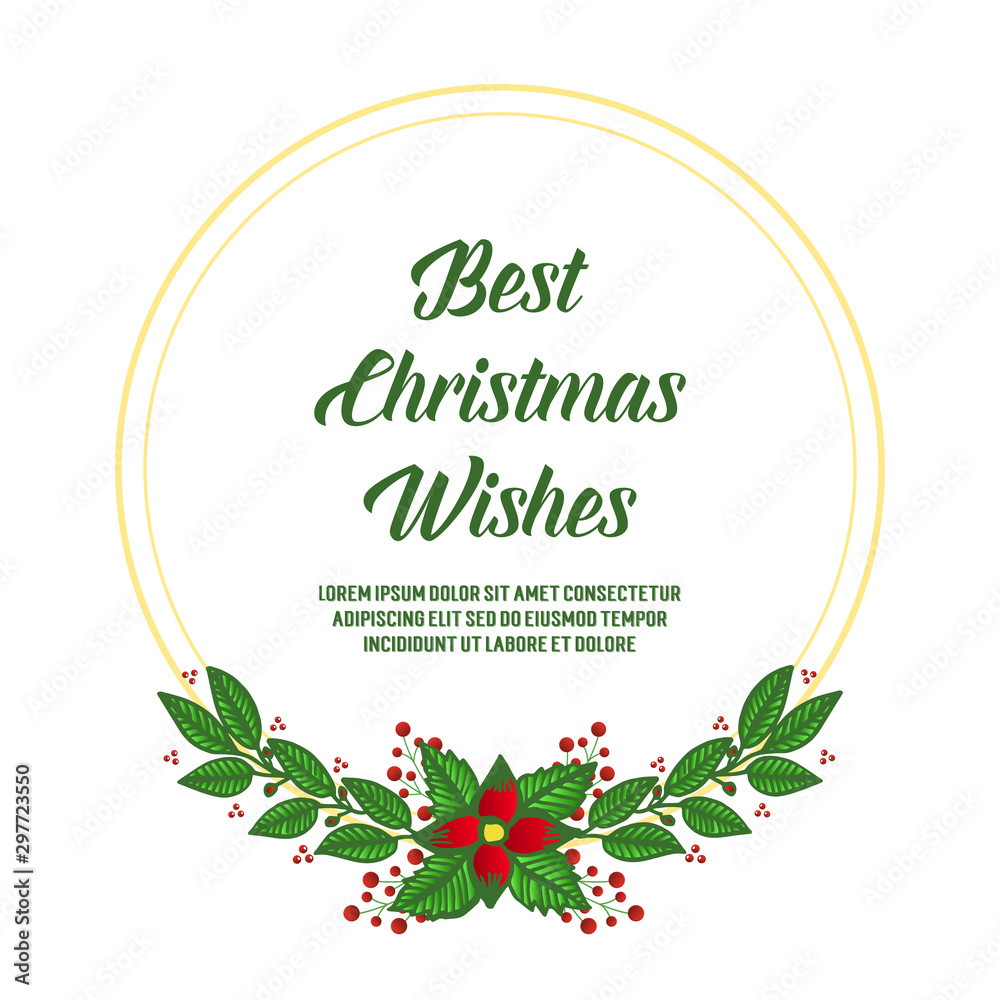 Template best christmas wishes, with motif art of red wreath frame. Vector