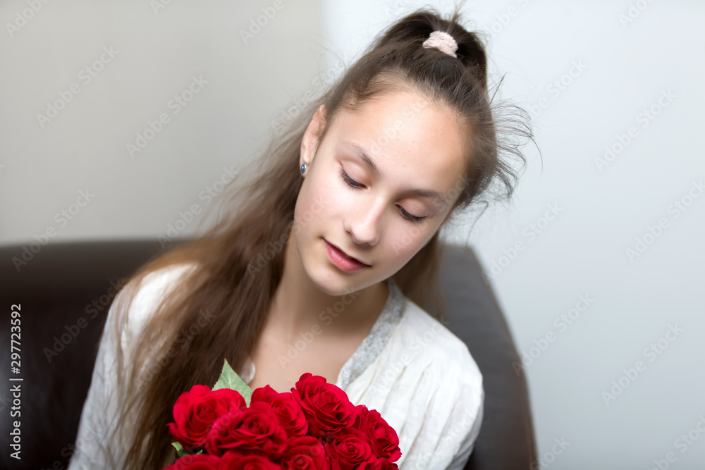 Little girl with a bouquet of flowers Little girl with a bouquet of flowers