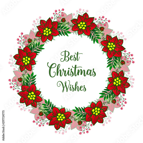 Handwritten card best christmas wishes, with modern colorful flower frame. Vector