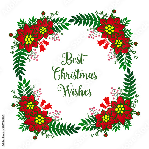 Card design best christmas wishes  with decoration art of colorful wreath frame. Vector