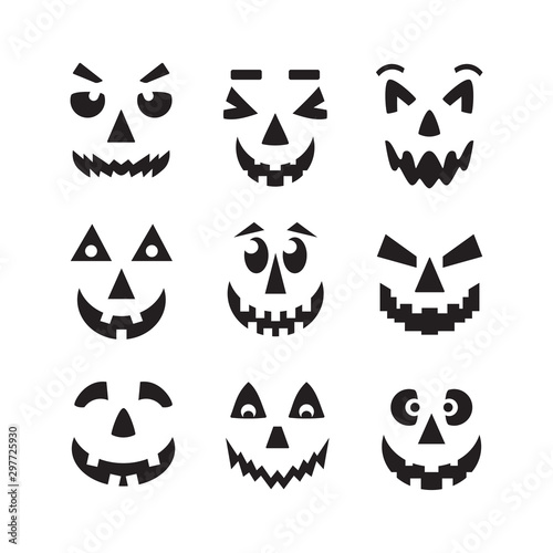 Black scary, cool and funny isolated Halloween pumpkin faces icons set on white background