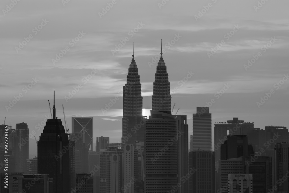 beautiful sunrise over kuala lumpur city skyline