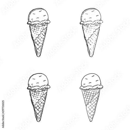 Ice cream cone Sketch. Hand drawn. Vector