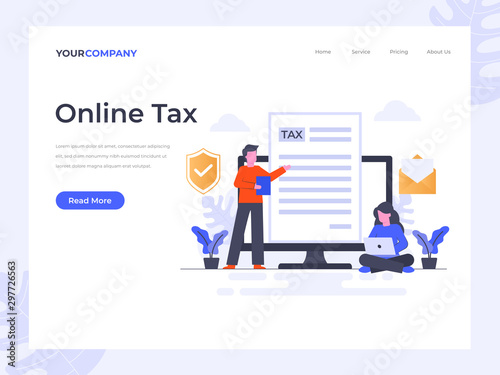 Online Tax flat vector illustration concept, can be used for landing page, ui, web, app intro card, editorial, flyer, and banner. © yellowline
