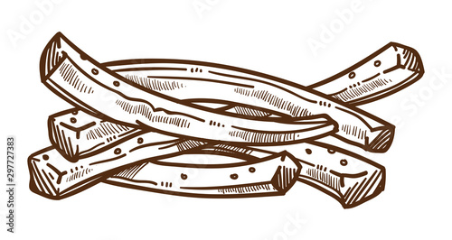 Deep fried potatoe or french fries isolated sketch