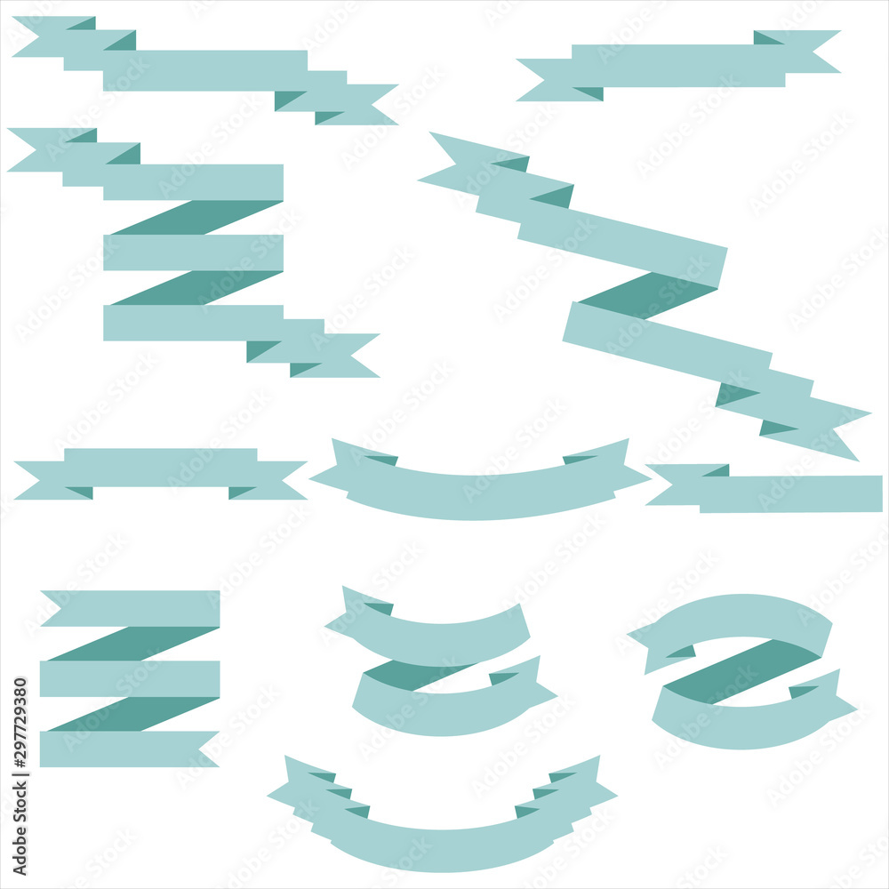 Blue Pastel Ribbon Set In Isolated White Background, Vector Illustration Blue Pastel Ribbon Set In Isolated White Background, Vector Illustration