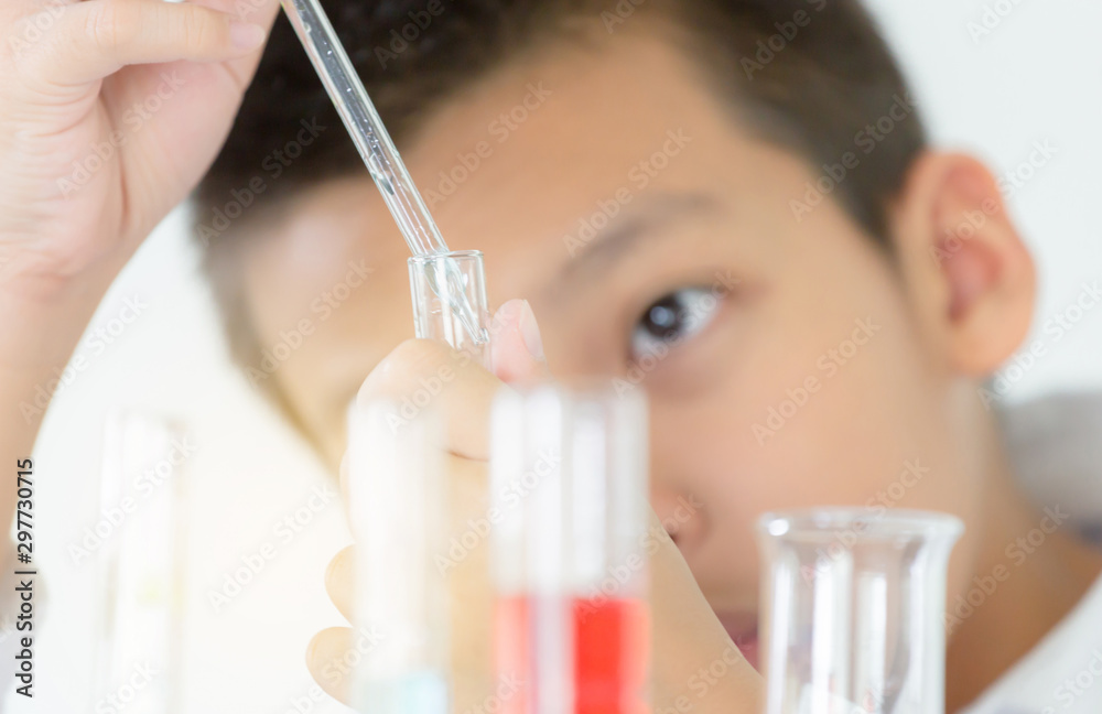 Children science concept, Portrait of teenager students educate in laboratory or classroom about chemical solution Children science concept, Portrait of teenager students educate in laboratory or classroom about chemical solution