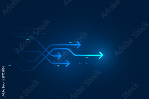 Abstract arrow direction illustration, flat design, copy space composition, business leader concept. photo