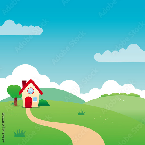 House on the hill vector illustration with cute design suitable for kids background