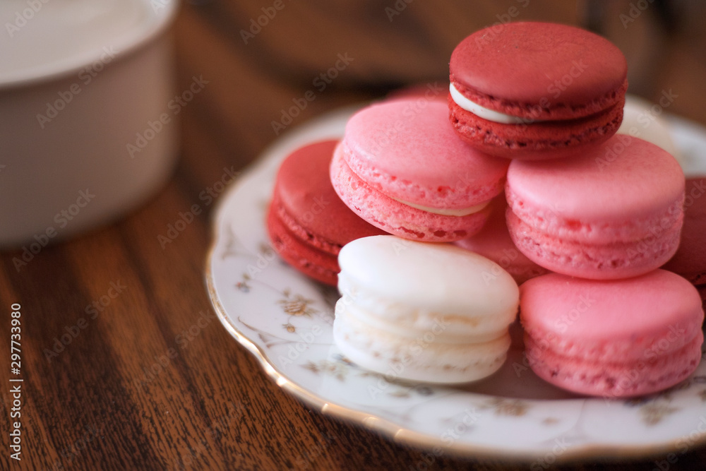 macaroons on a table with coffee in home macaroons on a table with coffee in home