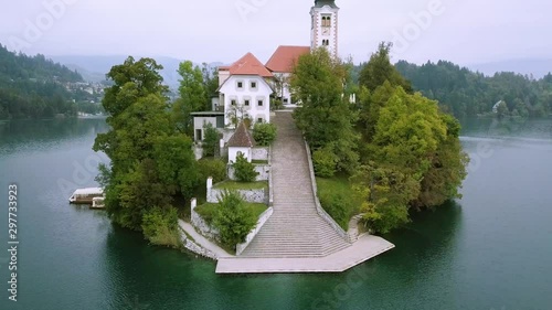 Bled lake in Slovakia with church on island.