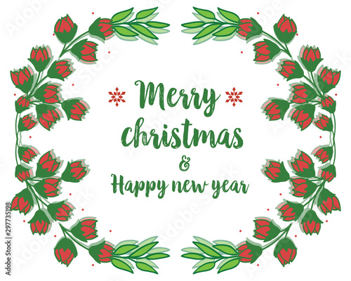 Template for card merry christmas and happy new year, with pattern of red wreath frame seamless. Vector