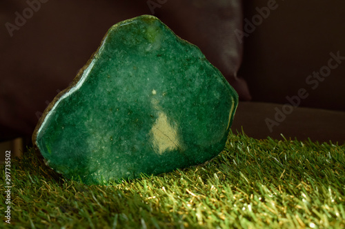 Real jade is a natural lump. That has not been cut Dark green, rare Looked energetic and beautiful photo