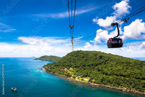 Photos Funicular sky cable car in Phu Quoc island ith blue sky and clear water in South