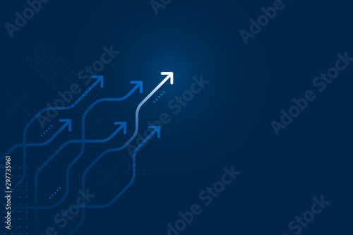 Light up arrow circuit on blue background illustration, digital growth concept.