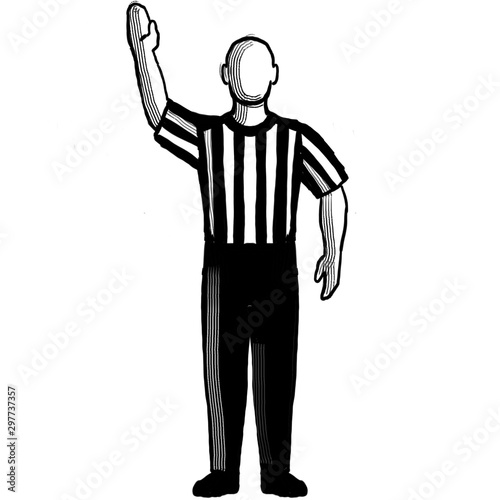 Basketball Referee stop clock Hand Signal Retro Black and White