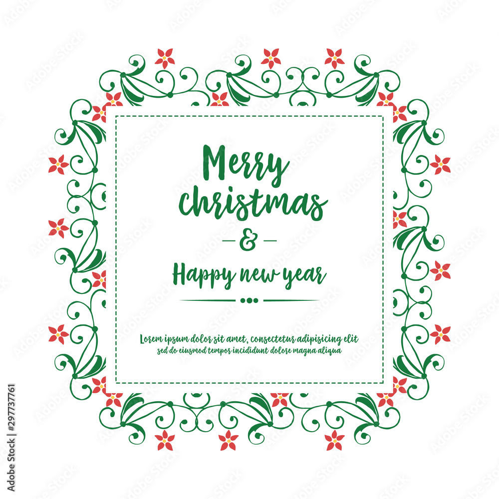 Poster merry christmas and happy new year, with motif of red wreath frame. Vector