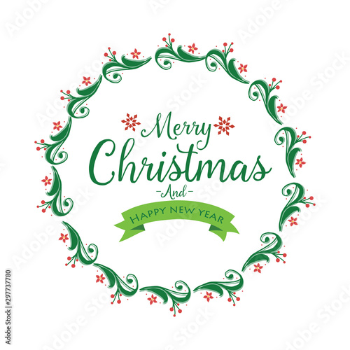 Poster merry christmas and happy new year  with motif of red wreath frame. Vector