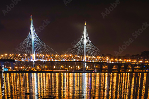 St Petersburg, Russia The Western High Speed Diameter bridge at night,