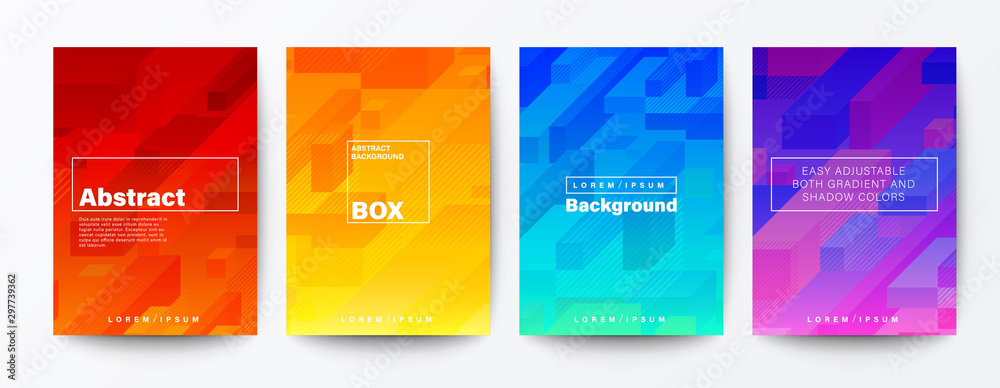 Set of abstract isometric cube rod on gradient background. Minimal futuristic background for Brochure, Flyer, Poster, leaflet, Annual report, Book cover, Banner, Presentation, Website, App, wallpaper. - obrazy, fototapety, plakaty 