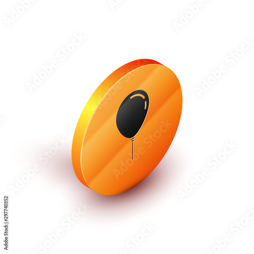 Isometric Balloon with ribbon icon isolated on white background. Orange circle button. Vector Illustration